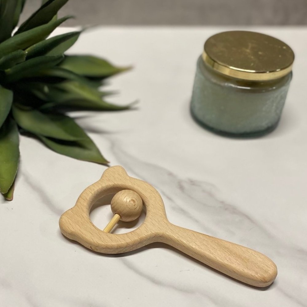 Montessori Wooden Baby Rattle Toy, Brand New, Woodland Toy Infant Bear Rattles